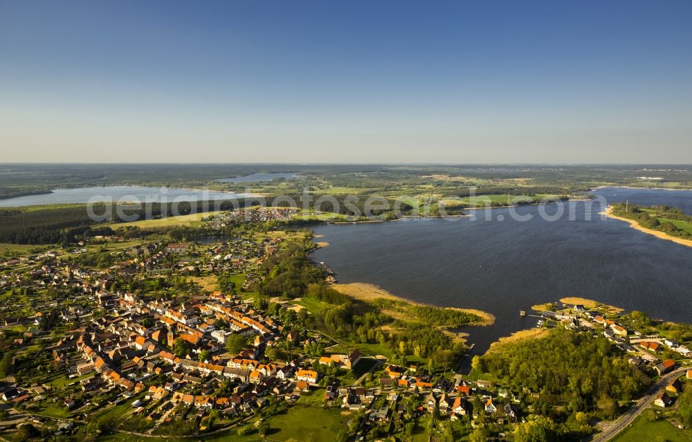 Aerial image Wesenberg - View of the city Wesenberg lies on the shores of Woeblitzsee in the state of Mecklenburg - Western Pomerania. With a close-up of the Church Wesenberg