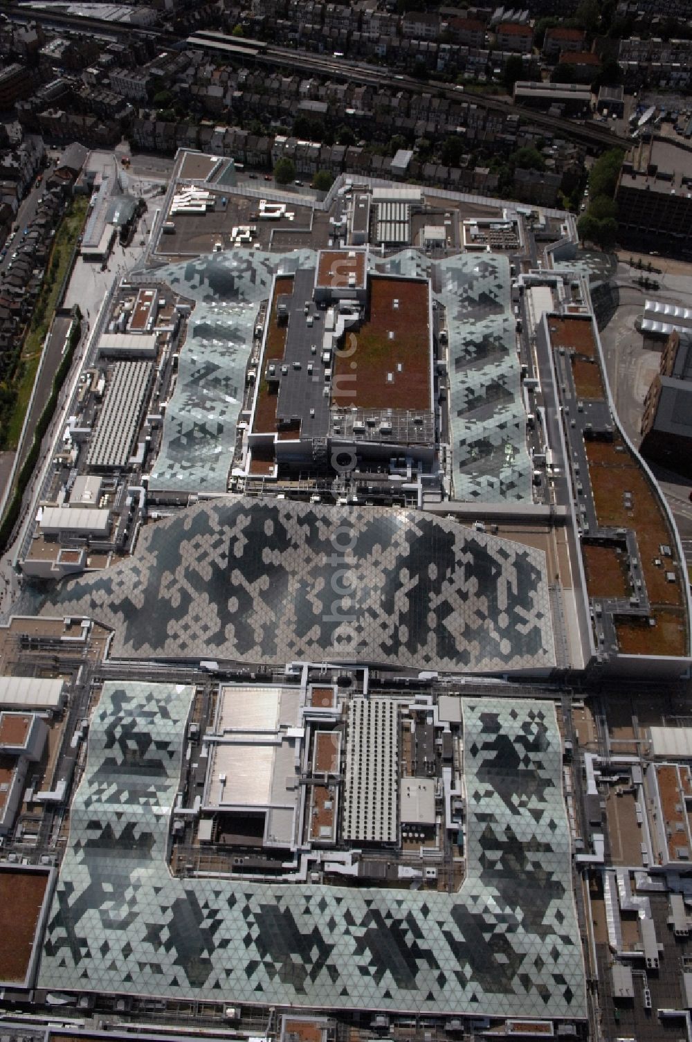 Aerial photograph London - View of the Westfield shopping center in London. The Westfield London is a center in Shepherd's Bush in London Borough of Hammersmith and Fulham. The center was developed by the Westfield Group and opened in 2008. The construction costs were £ 1.1 or € 1.6 billion. uk.westfield.com