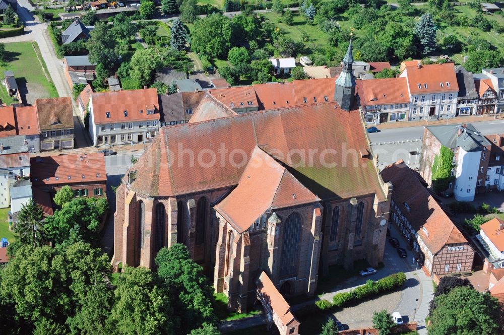 Aerial image Bad Wilsnack - View of the church Wunderblutkirche St. Nicholas in Bad Wilsnack in Brandenburg. The church, which was completed in 1525, is the landmark of the city and was the most famous pilgrimage destination in Northern Europe