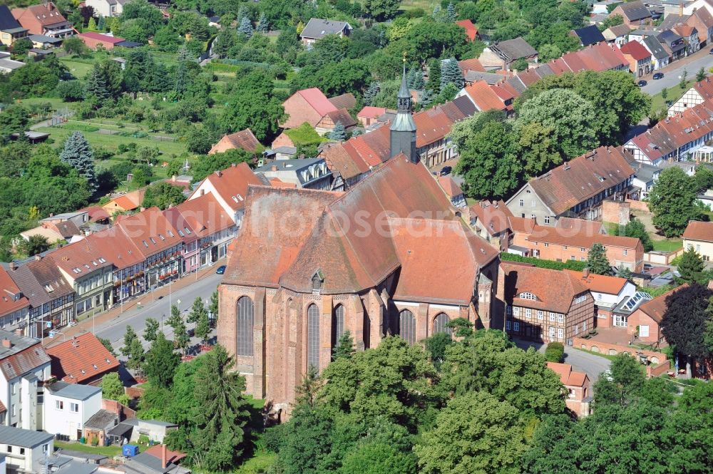 Aerial image Bad Wilsnack - View of the church Wunderblutkirche St. Nicholas in Bad Wilsnack in Brandenburg. The church, which was completed in 1525, is the landmark of the city and was the most famous pilgrimage destination in Northern Europe