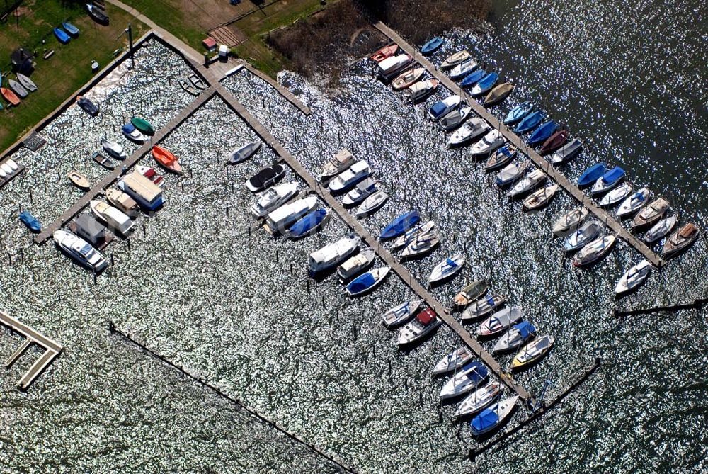 Diensdorf am Scharmützelsee (Brandenburg) from the bird's eye view: Blick auf den Yachtclub-Hafen in Diensdorf (Brandenburg). Kontakt: Yachtclub Diensdorf e.V., Hauptstraße 20, 15864 Diensdorf,