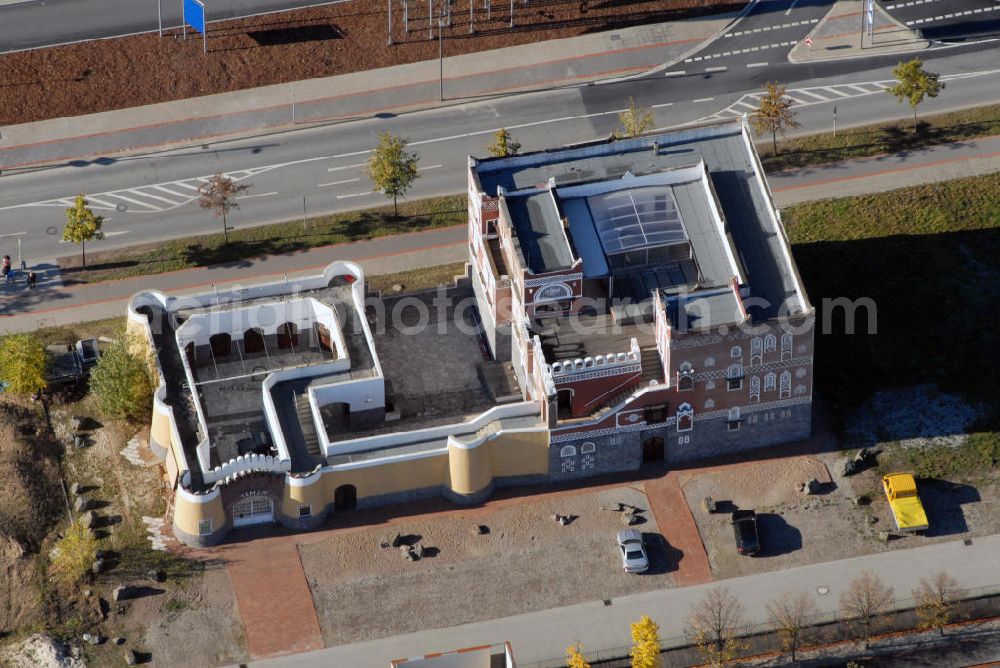 Hannover from the bird's eye view: Blick auf den Yemen Pavillion auf dem Expo-Gelände in Hannover. Er dient heute als Veranstaltungsort. Kontakt: Yempa Event Hannover, Straße der Nationen 17 30539 Hannover, Eventmanagement Eva Claudius, Tel. +49(0)511 700 710, Fax +49(0)511 700 7112, Email: eva.claudius@yempa.de; Betreibergesellschaft: Brunch.TV GmbH, Chicago Lane 11 30539 Hannover, Tel. +49(0)511 700 710, Fax +49(0)511 700 7112, Email: info@yempa.de