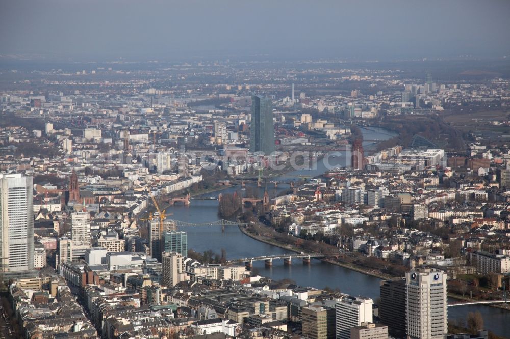 Aerial photograph Frankfurt am Main - View of the center of Frankfurt am Main in Hesse. In the background, on the northern bank of the Main, is the new building of the European Central Bank, ECB. frankfurt.de