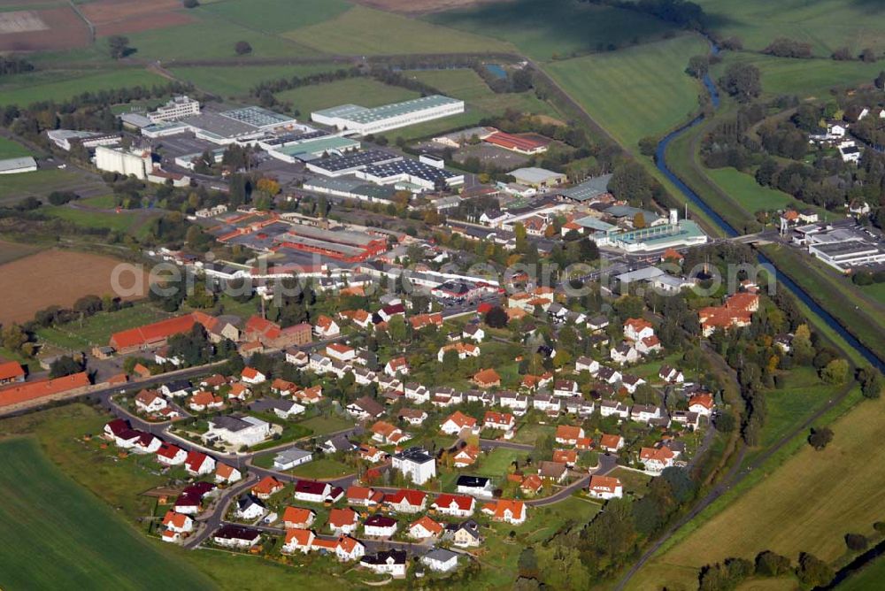 Aerial image Ziegenhain - Blick auf das Gewerbegebiet Ziegen- hain-Süd. Ziegenhain ist ein Ortsteil von Schwalmbach. Zu sehen sind Produktionshallen und ein Outlet-Center der Firma ERICH ROHDE KG, Ascheröder Straße 22, Postfach 2240, D-34607 SCHWALMSTADT, Tel.: 06691-78-0, Fax.: 06691-78-220. Rathaus Ziegenhain, Wiederholdstraße 24, 34613 Schwalmstadt, 0 66 91/20 7-0