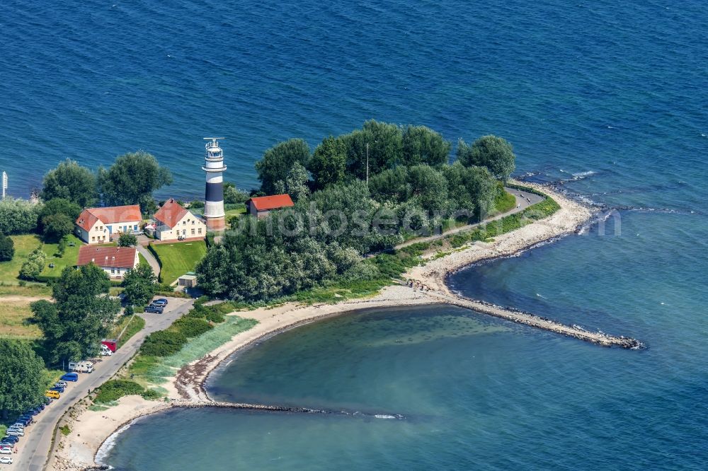 Aerial photograph Strande - Buelkau lighthouse at the end of the Kiel Fjord in the state of Schleswig-Holstein, Germany