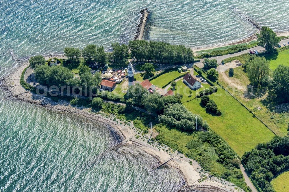 Strande from above - Buelkau lighthouse at the end of the Kiel Fjord in the state of Schleswig-Holstein, Germany