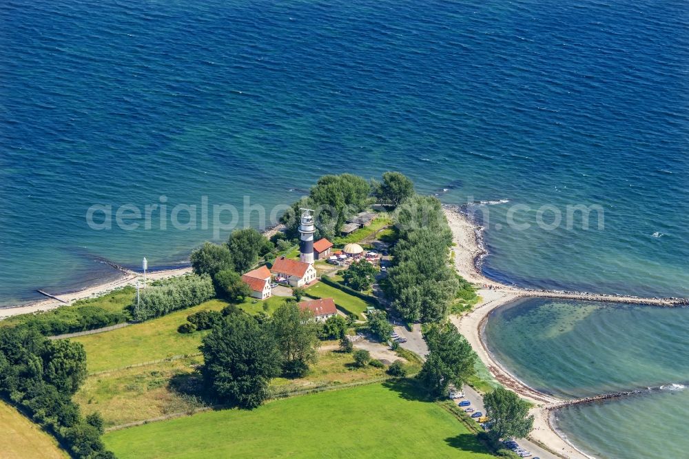 Strande from the bird's eye view: Buelkau lighthouse at the end of the Kiel Fjord in the state of Schleswig-Holstein, Germany