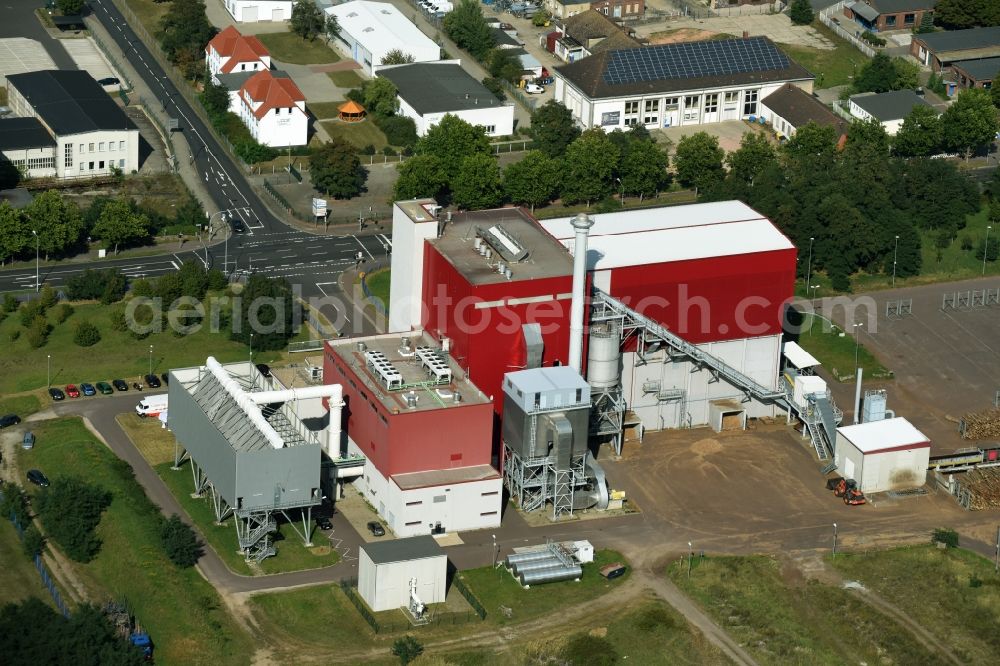 Piesteritz from the bird's eye view: Power station plants of the combined heat and power station - regional heat - Biomasseheizkraftwerk in Piesteritz in the state Saxony-Anhalt, Germany