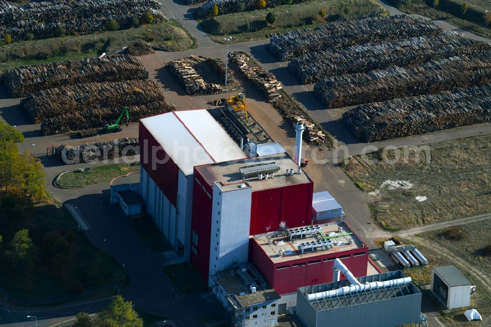 Aerial photograph Piesteritz - Power station plants of the combined heat and power station - regional heat - Biomasseheizkraftwerk in Piesteritz in the state Saxony-Anhalt, Germany