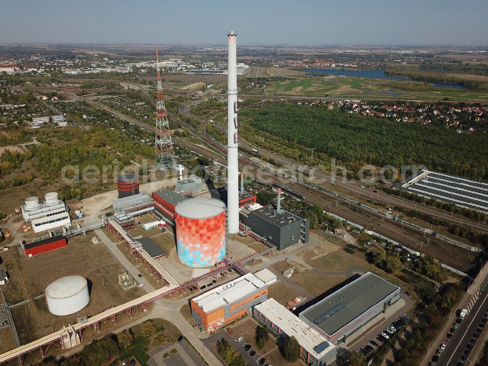 Halle (Saale) from the bird's eye view: Power station plants of the combined heat and power station - regional heat on Dieselstrasse in Halle (Saale) in the state Saxony-Anhalt, Germany