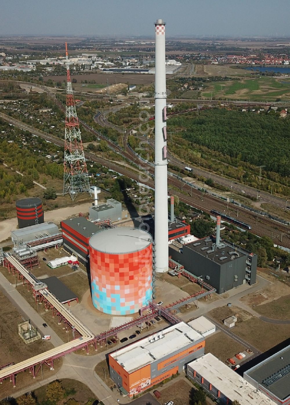 Aerial image Halle (Saale) - Power station plants of the combined heat and power station - regional heat on Dieselstrasse in Halle (Saale) in the state Saxony-Anhalt, Germany