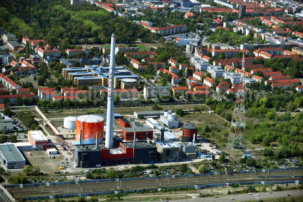 Halle (Saale) from the bird's eye view: Power station plants of the combined heat and power station - regional heat on Dieselstrasse in Halle (Saale) in the state Saxony-Anhalt, Germany