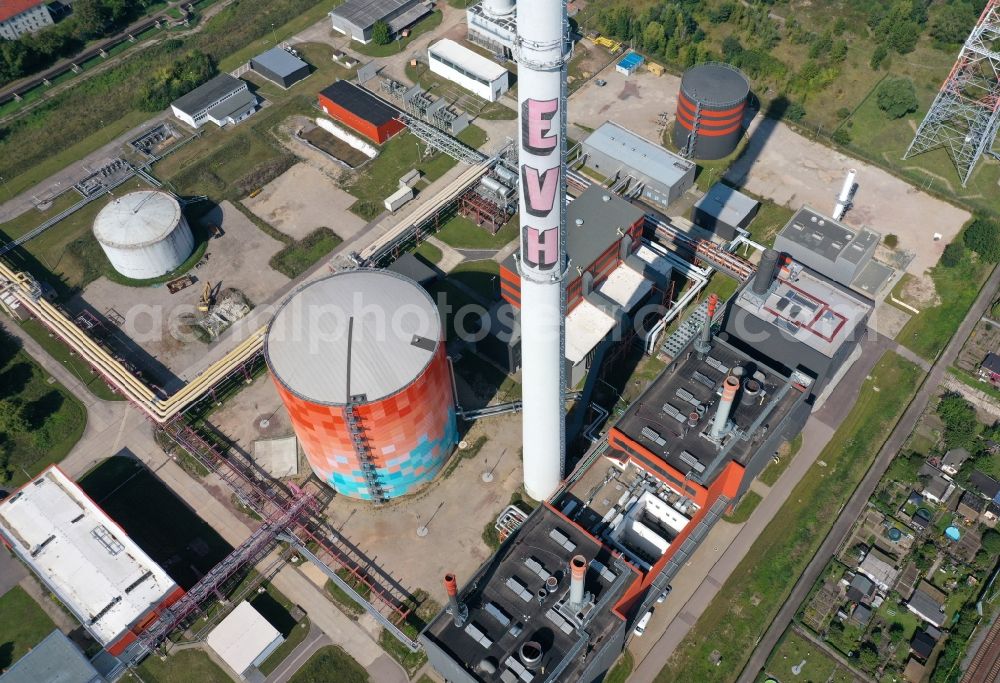 Aerial image Halle (Saale) - Power station plants of the combined heat and power station - regional heat on Dieselstrasse in Halle (Saale) in the state Saxony-Anhalt, Germany