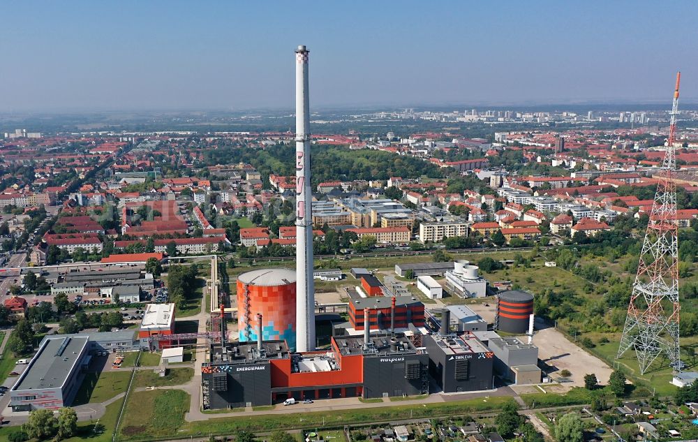 Aerial photograph Halle (Saale) - Power station plants of the combined heat and power station - regional heat on Dieselstrasse in Halle (Saale) in the state Saxony-Anhalt, Germany