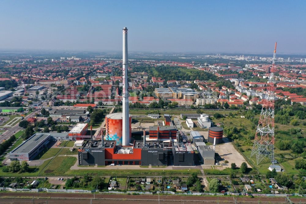 Halle (Saale) from above - Power station plants of the combined heat and power station - regional heat on Dieselstrasse in Halle (Saale) in the state Saxony-Anhalt, Germany