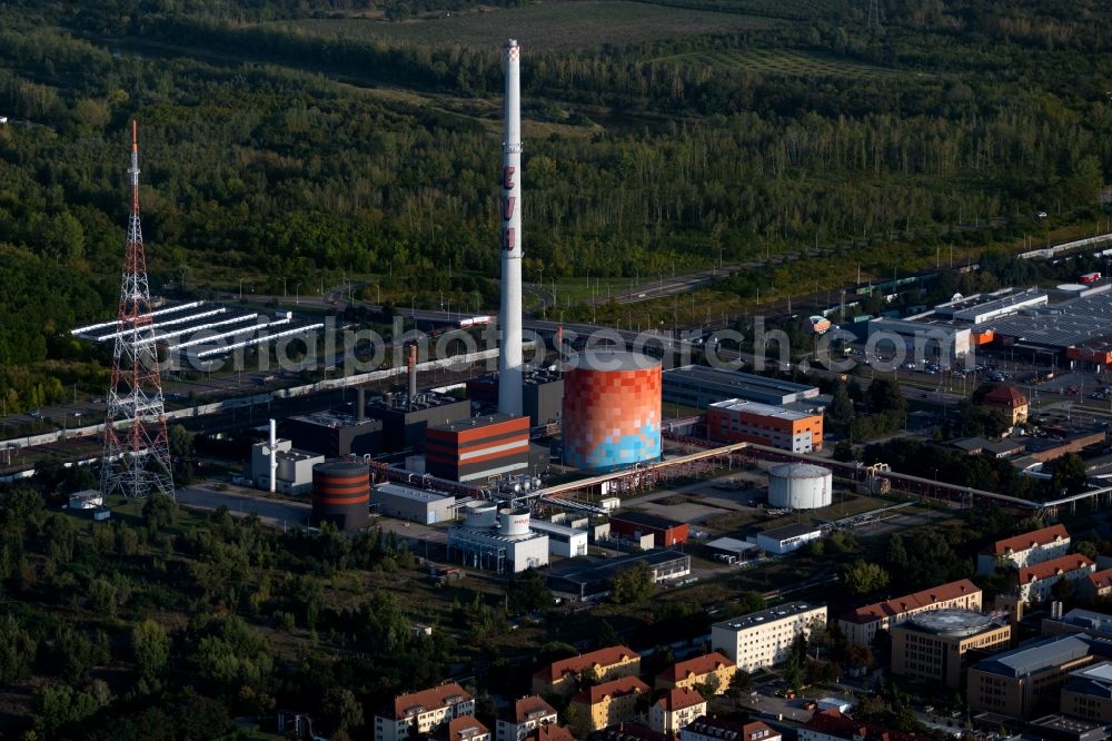 Halle (Saale) from above - Power station plants of the combined heat and power station - regional heat on Dieselstrasse in Halle (Saale) in the state Saxony-Anhalt, Germany