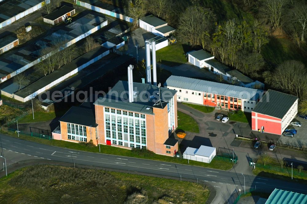 Aerial photograph Dessau - Power station plants of the combined heat and power station - regional heat DVV Heizwerk Ost Am Friedrichsgarten in Dessau in the state Saxony-Anhalt, Germany