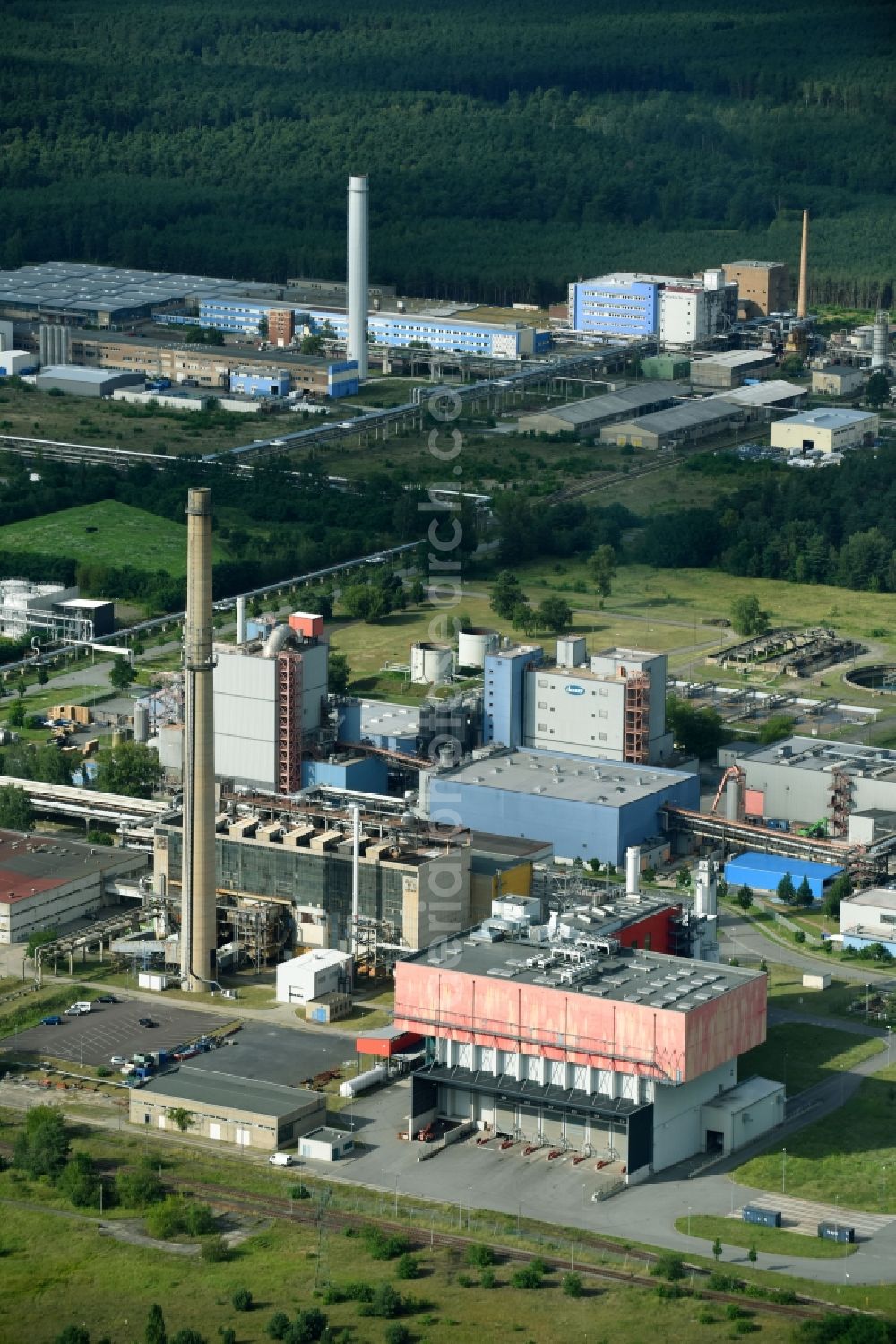 Aerial photograph Premnitz - Power station plants of the combined heat and power station - regional heat EEW Energy from Waste Premnitz GmbH on Dr.-Herbert-Rein-Strasse in Premnitz in the state Brandenburg, Germany