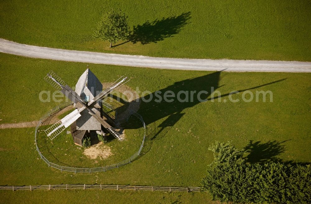 Aerial photograph Detmold - View of a windmill in the LWL open-air museum in Detmold in the state of North-Rhine Westphalia