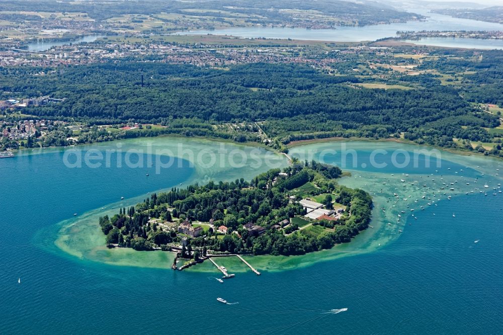 Konstanz from above - Island area Mainau with the village center in Konstanz in the state Baden-Wuerttemberg, Germany