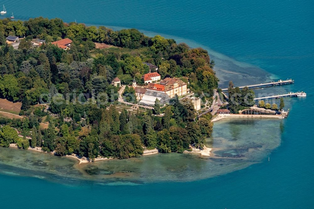 Konstanz from above - Island area Mainau with the village center in Konstanz in the state Baden-Wurttemberg, Germany