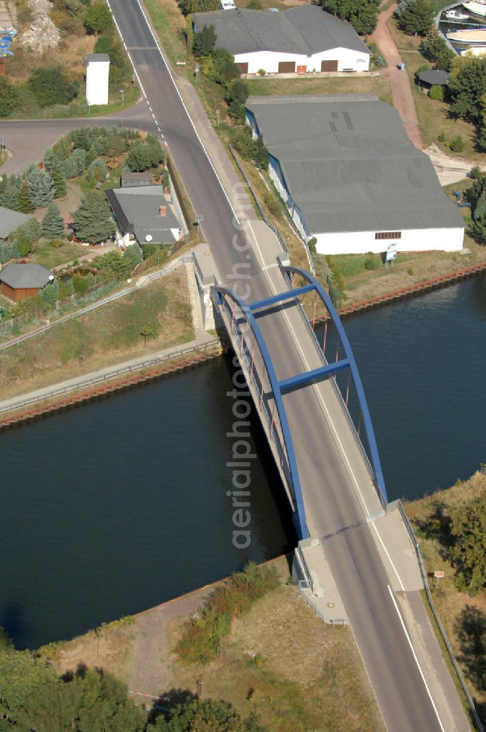 Aerial image Burg - Blick auf die Blumenthaler Brücke. Die Brücke wurde im Jahr 2002 erbaut und überführt den Elbe-Havel-Kanal bei km 333,828.