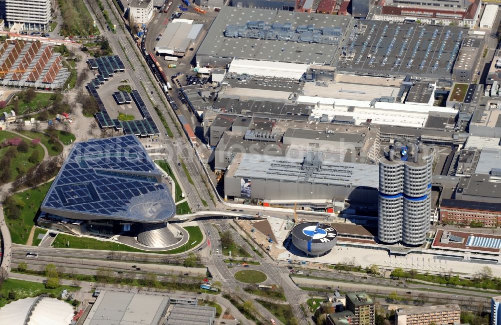 München from above - View of the BMW Welt in Munich in the state Bavaria