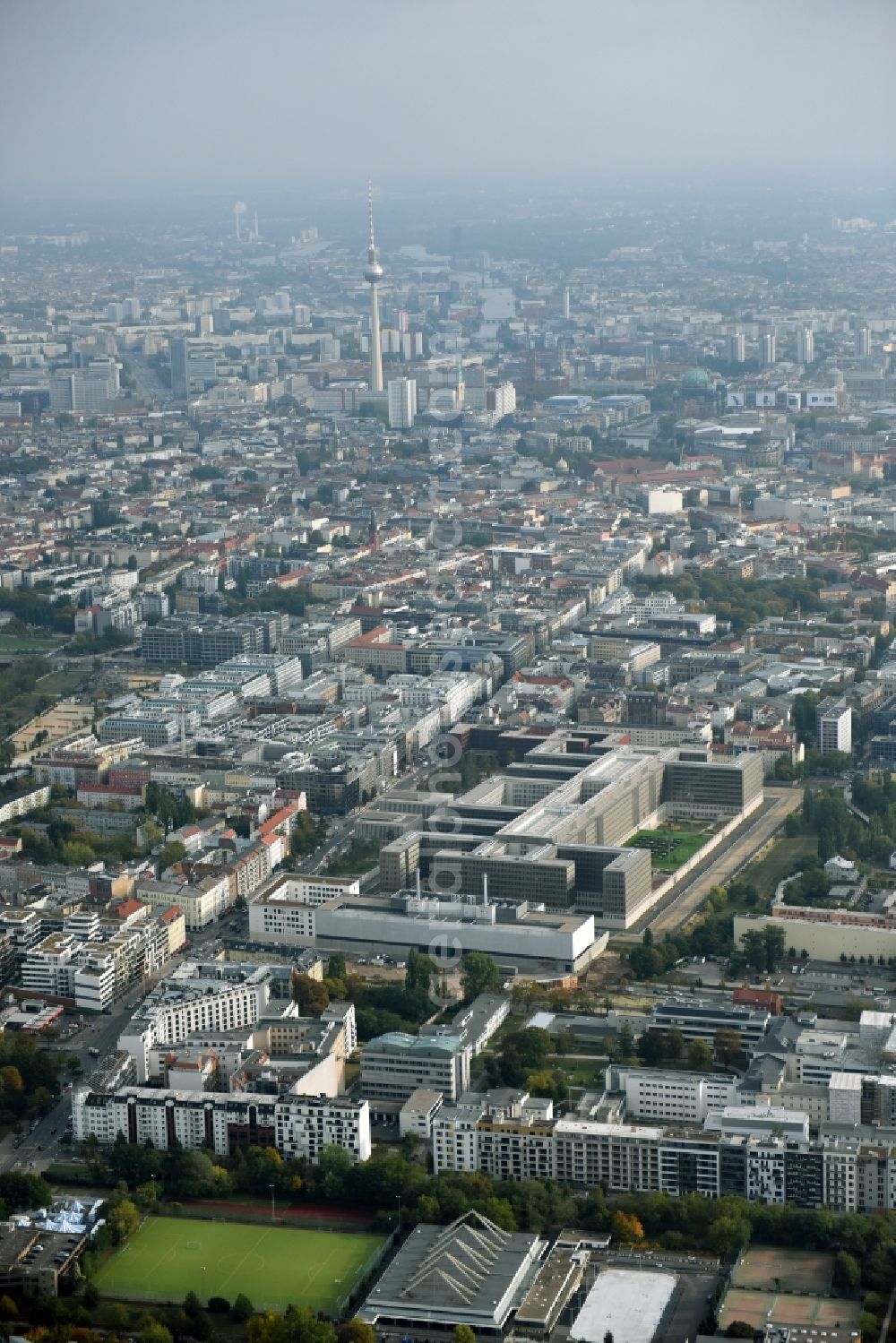 Berlin from above - Construction of BND headquarters on Chausseestrasse in the Mitte district of the capital Berlin