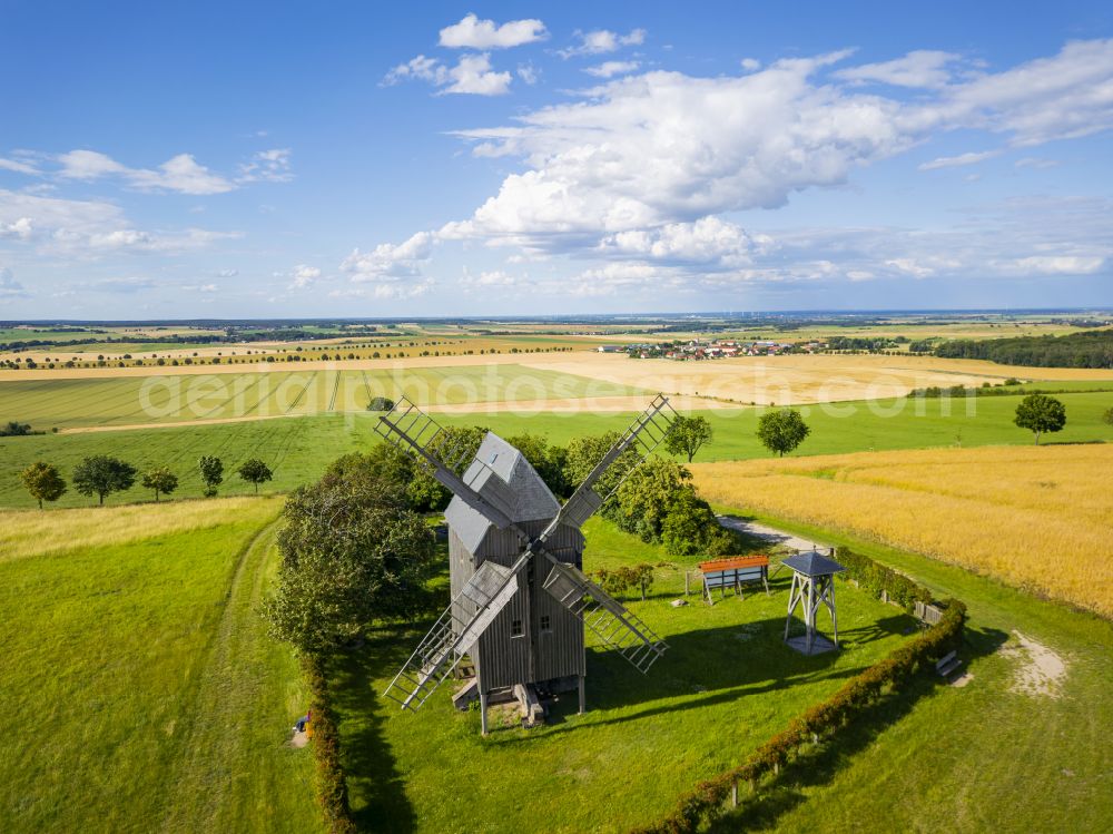 Aerial image Liebschützberg - Post mill in Liebschuetzberg in the state of Saxony, Germany