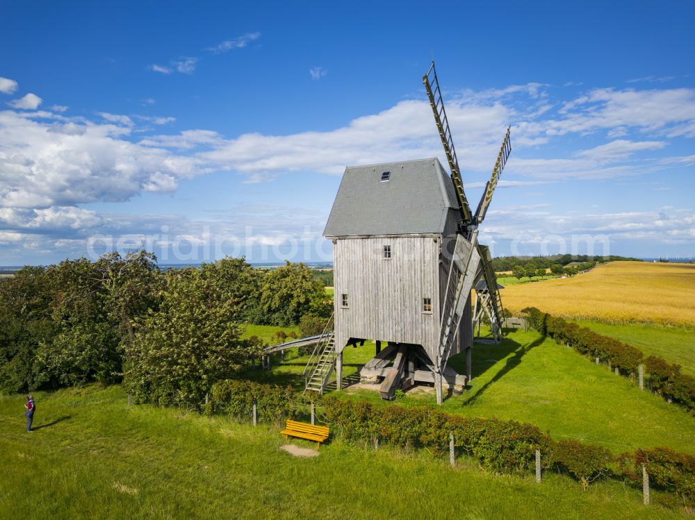 Liebschützberg from above - Post mill in Liebschuetzberg in the state of Saxony, Germany