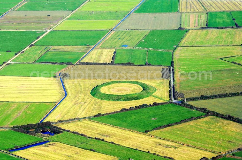 Borgsum from the bird's eye view: Historic monument and ring wall Lembecksburg in a field near Borgsum in the state of Schleswig-Holstein