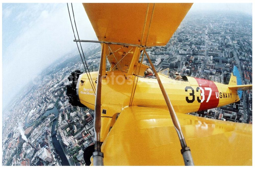 Berlin from the bird's eye view: Boeing Starman anläßlich der ersten ILA in Berlin-SXF über der Stadt