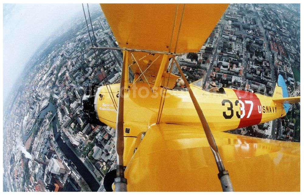 Aerial image Berlin - Boeing Stearman anläßlich der ersten ILA in Berlin-SXF über der Stadt