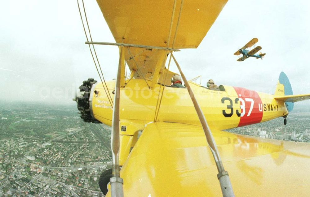 Aerial image Berlin - Boeing - Stearman Flug über Berlin anläßlich der Take Off 92 auf dem Flughafen Berlin - Schönefeld.