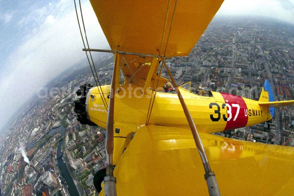 Aerial photograph Berlin - Boeing-Stearman Flug über Berlin anlässlich der Take Off 92 auf dem Flughafen Berlin-Schönefeld. 1992