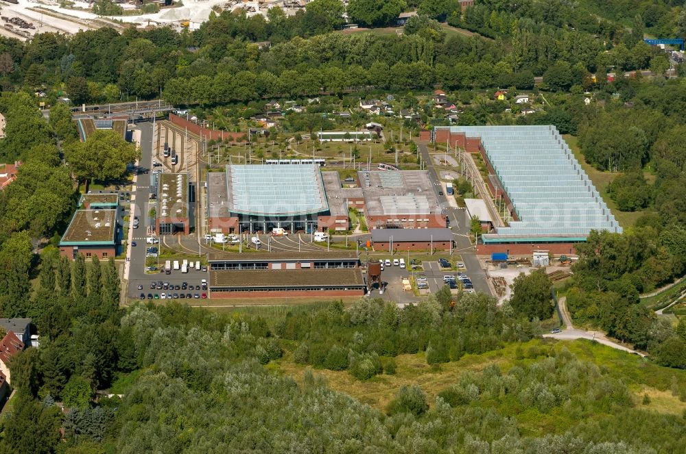 Bochum from above - Bochum-Gelsenkirchener Straßenbahnen AG BOGESTRA railway yard Engelsburg with the tram depot in Bochum in the Ruhr area in North Rhine-Westphalia