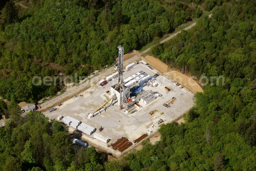 Aerial image Pullach im Isartal - Drilling for a geothermal - heat system in Pullach im Isartal in the state Bavaria, Germany