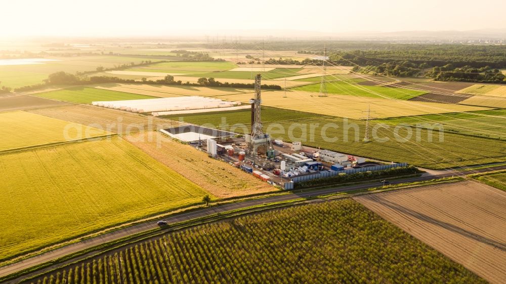 Aerial photograph Trebur - Drilling for a geothermal energy plant in Trebur in the state Hesse, Germany