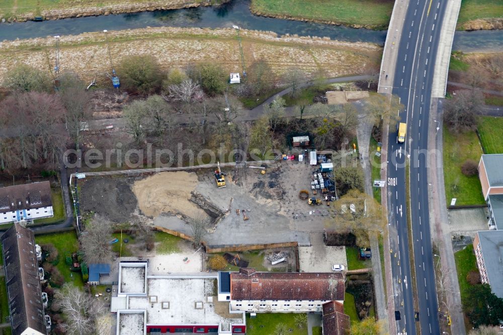 Aerial photograph Göttingen - Bombs found on the construction site for the foundation slab of a new building in Goettingen in the state Lower Saxony, Germany