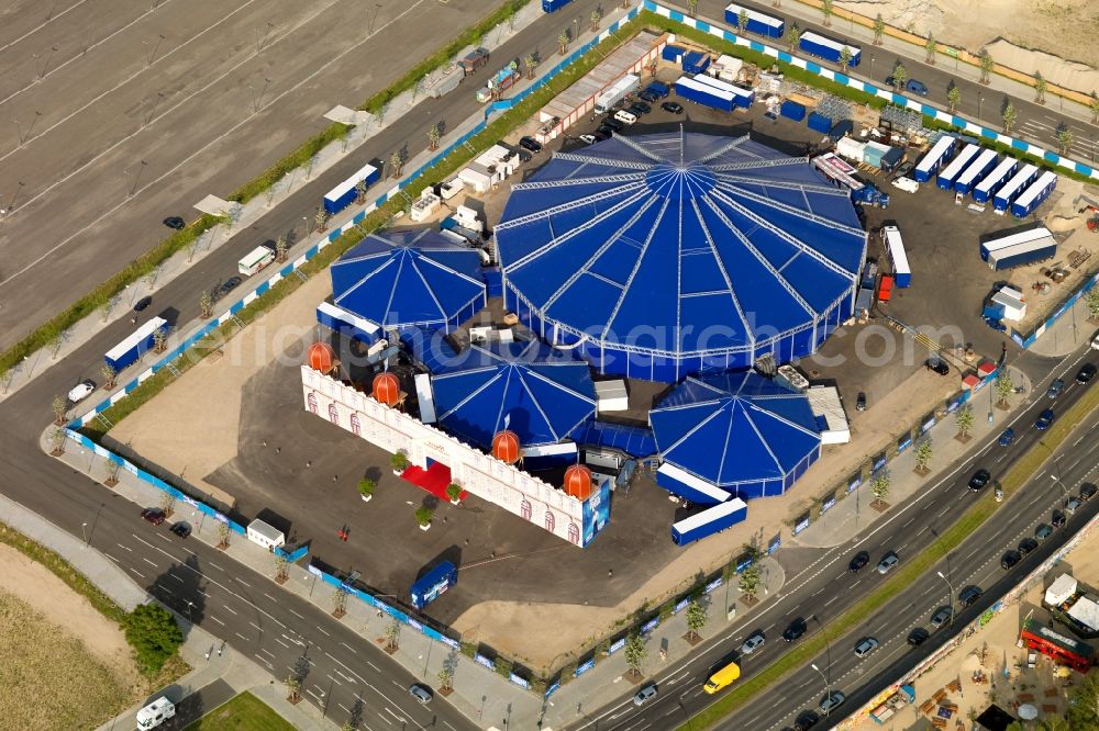 Aerial photograph Berlin - Circus tent complex of BoneyM Theatre Palace on the River Spree in Berlin Mitte