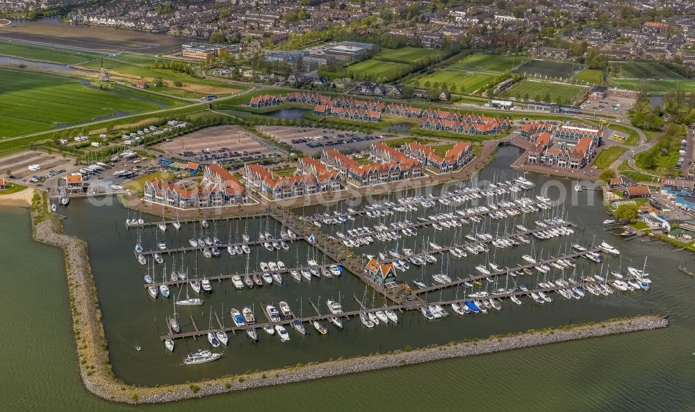 Katwoude from above - Boat dock and marina on the coast to Hoorn's hop from Katwoude in Holland - Netherlands