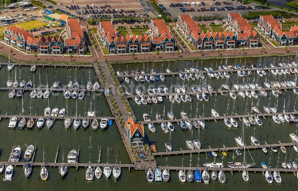 Aerial image Volendam - Boat dock and marina on the coast to Markermeer from Volendam in Holland - Netherlands