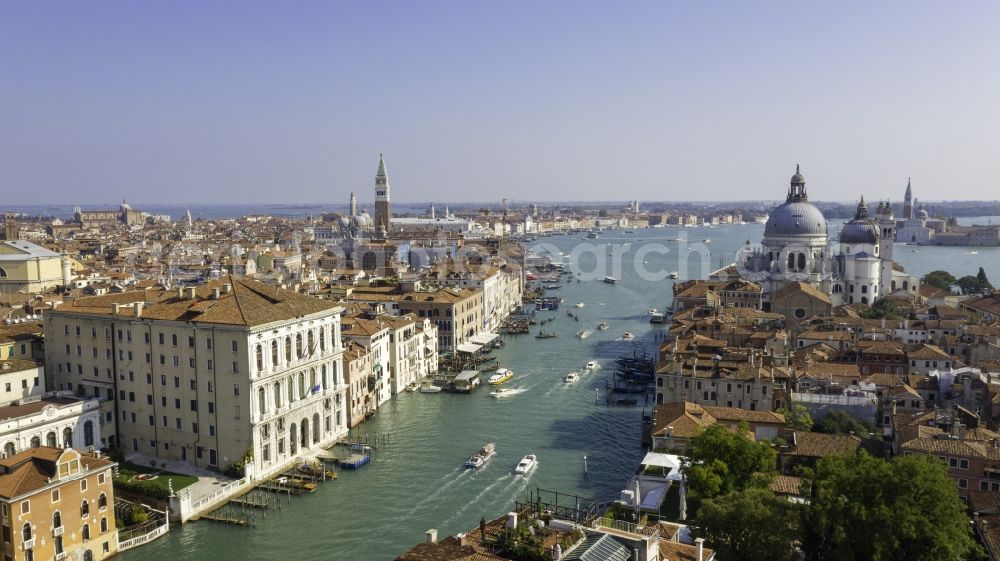 Aerial image Venedig - Boats and ships at the jetties by the canal in the city center in Venice in Veneto, Italy