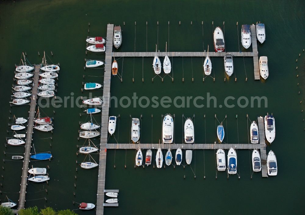 Klink from the bird's eye view: View of a landing stage on the Mueritz in Klink in the state of Mecklenburg-West Pomerania