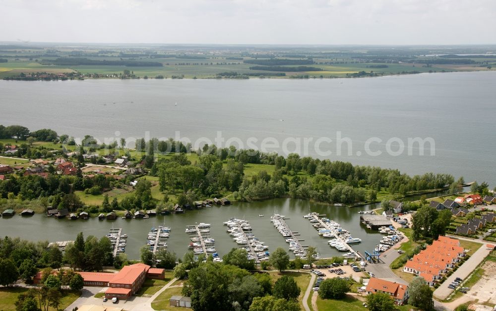 Rechlin from above - Boat mooring in Claassee in Rechlin in Mecklenburg-Vorpommern. In addition to Wolfgang Gerbere boats the docks are also used by the houseboat rental company HAPIMAG