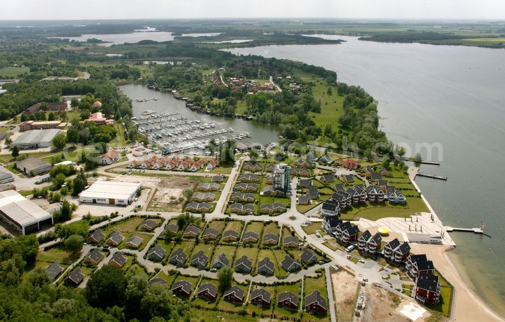 Aerial image Rechlin - Boat mooring in Claassee in Rechlin in Mecklenburg-Vorpommern. In addition to Wolfgang Gerbere boats the docks are also used by the houseboat rental company HAPIMAG