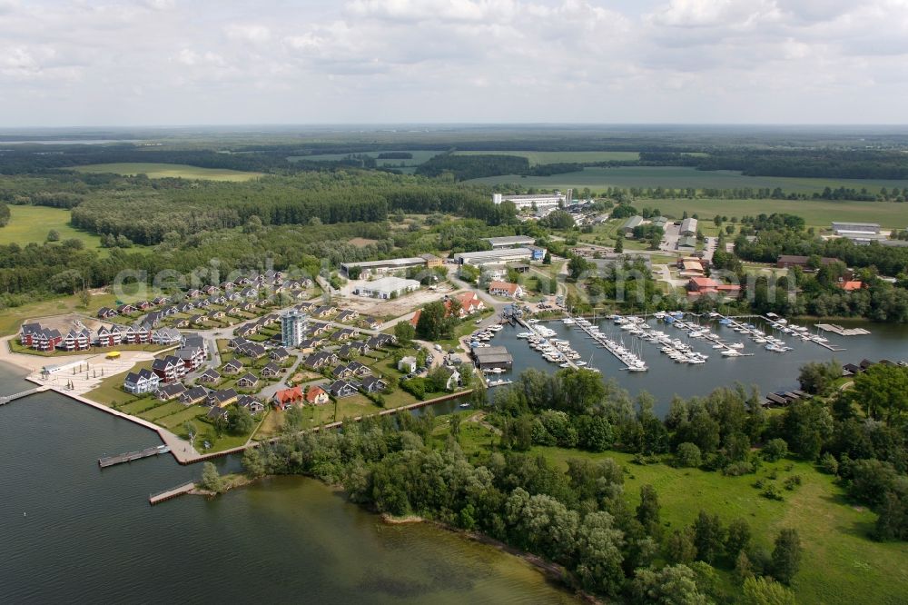 Aerial image Rechlin - Boat mooring in Claassee in Rechlin in Mecklenburg-Vorpommern. In addition to Wolfgang Gerbere boats the docks are also used by the houseboat rental company HAPIMAG