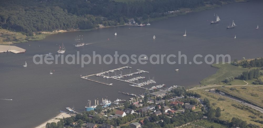 Rostock from above - Boat harbor on Warnowtunnel in Rostock in the state Mecklenburg - Western Pomerania