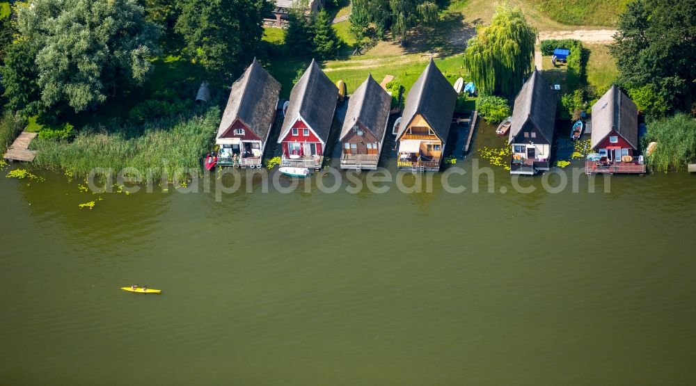 Mirow from the bird's eye view: Boat Houses on the Western shore of Lake Mirower See in Mirow in the state of Mecklenburg - Western Pomerania