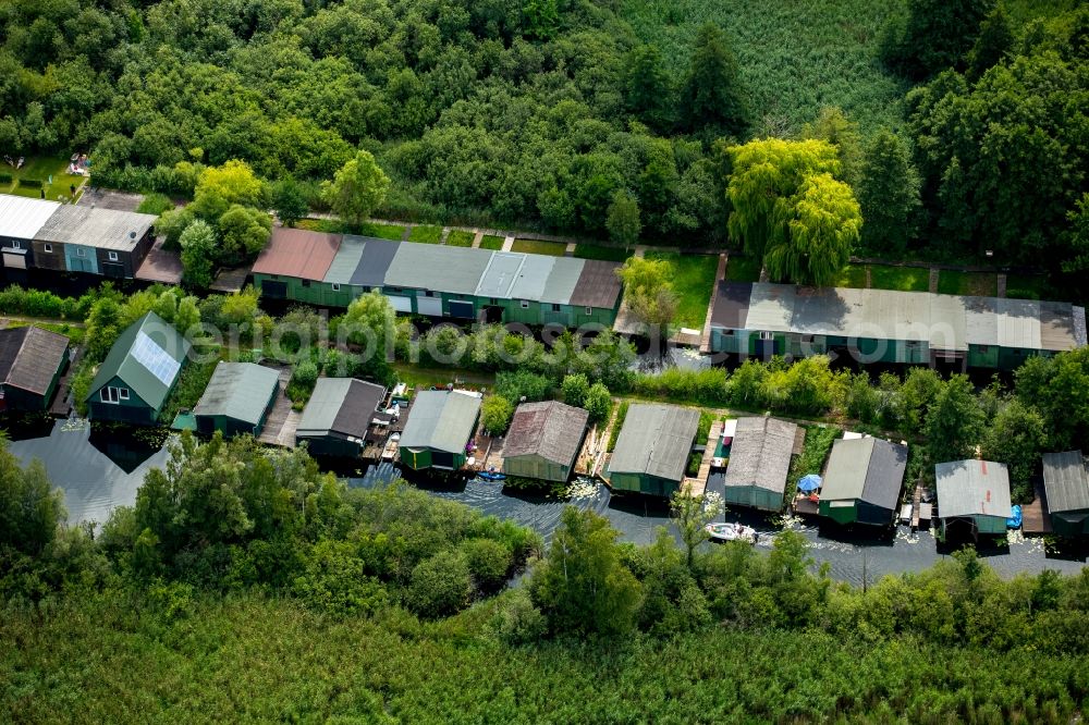 Plau am See from above - Boat House ranks with the recreational marine jetties and boat mooring area on the banks Plauer See in Plau am See in the state Mecklenburg - Western Pomerania